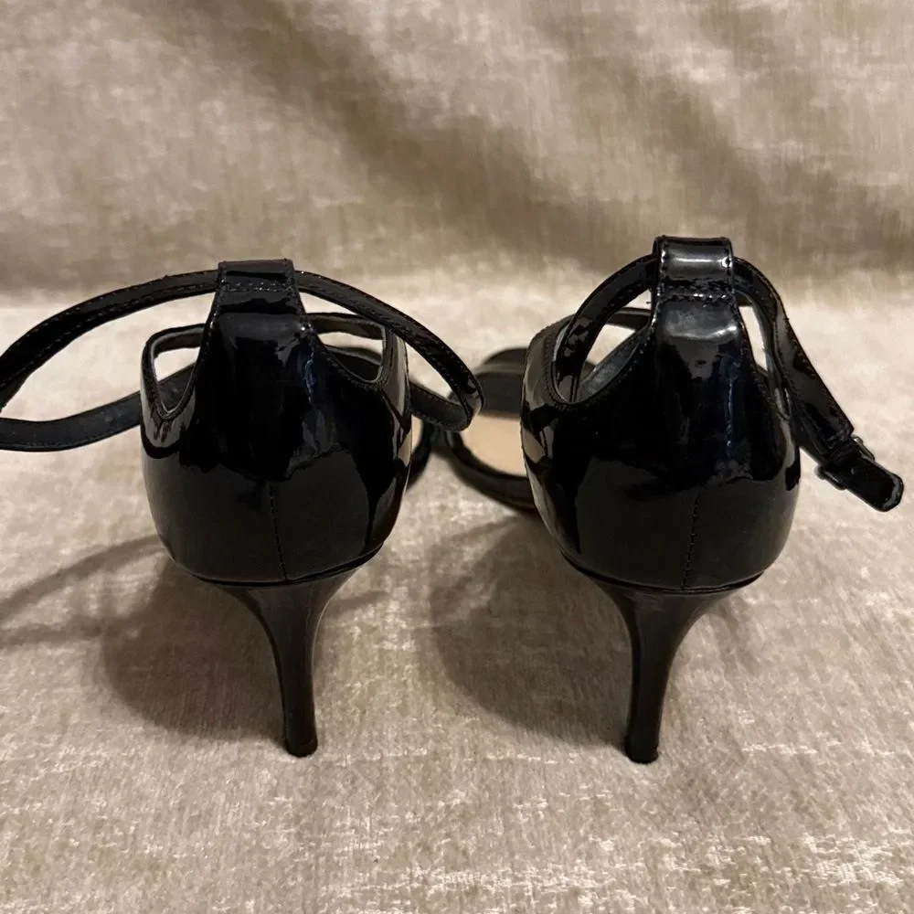 Via Spiga Black Patent Leather Ankle Strap Heels